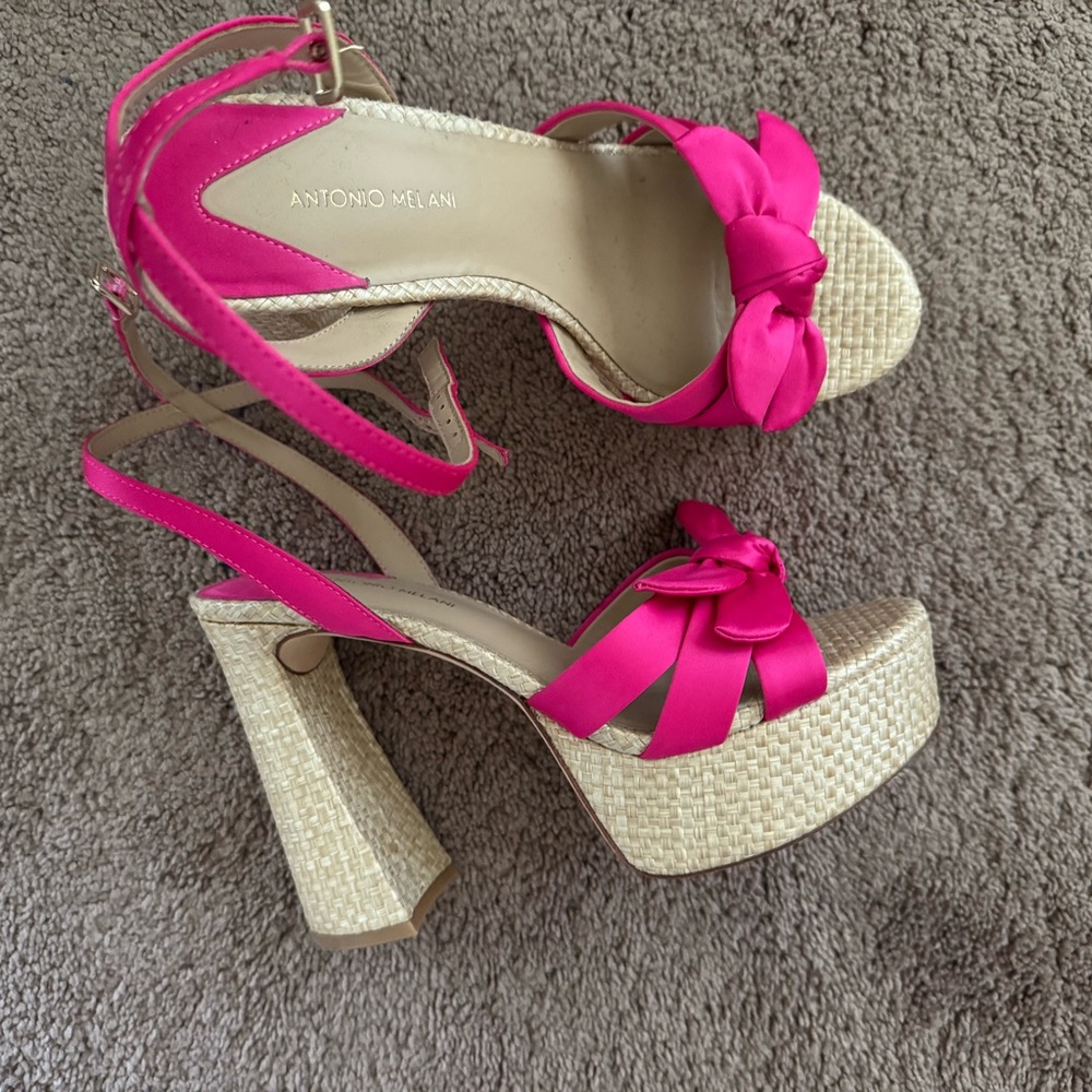 ANTONIO MELANI Pink and Tan Platform Sandals